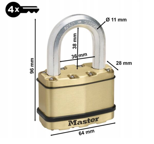 Mosadzný visiaci zámok M15BEURDLF - Master Lock Excell - 64mm - Image 4