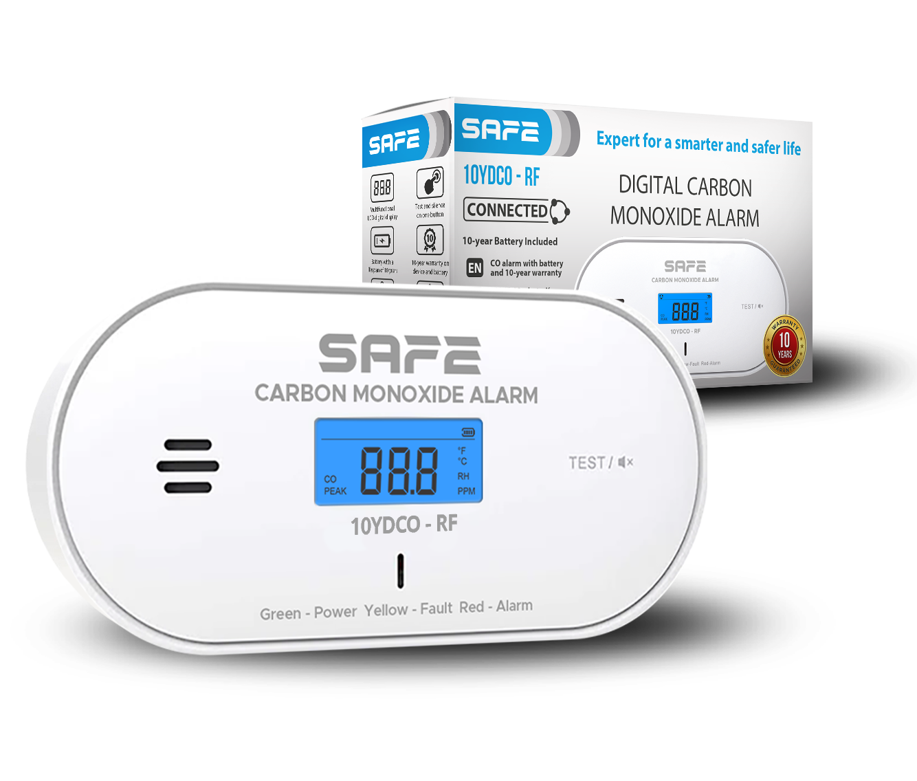 SAFE 10YDCO-RF - Bezdrôtovo pripojiteľný detektor oxidu uhoľnatého (CO) FireSafe 2 SAFE