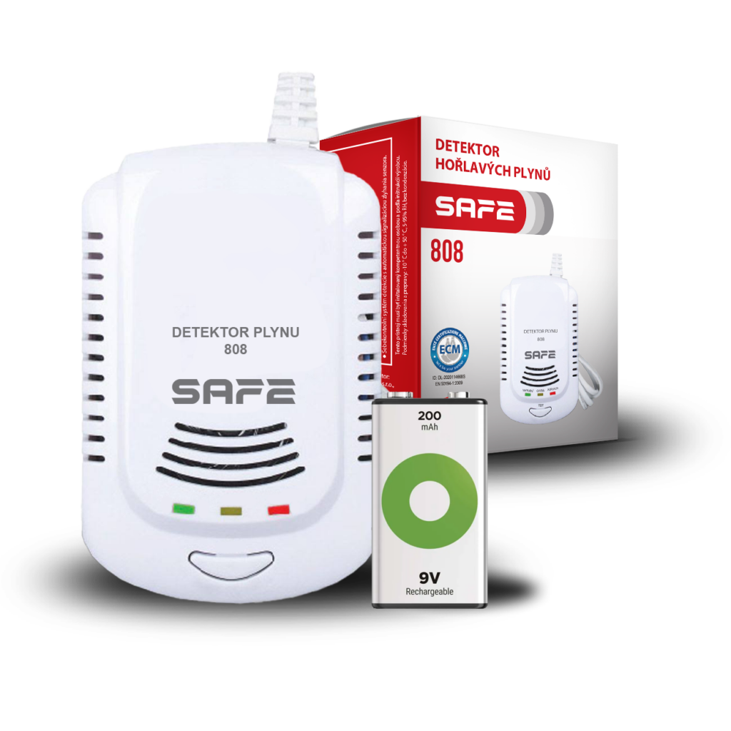 Detektor horľavých a výbušných plynov SAFE-808 (zemný plyn)+záložná nabíjacia batéria