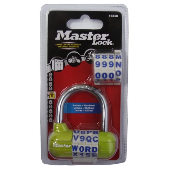 Kombinačný visiaci zámok horizontálne 1534EURD - Master Lock - zelený – Obrázok 2